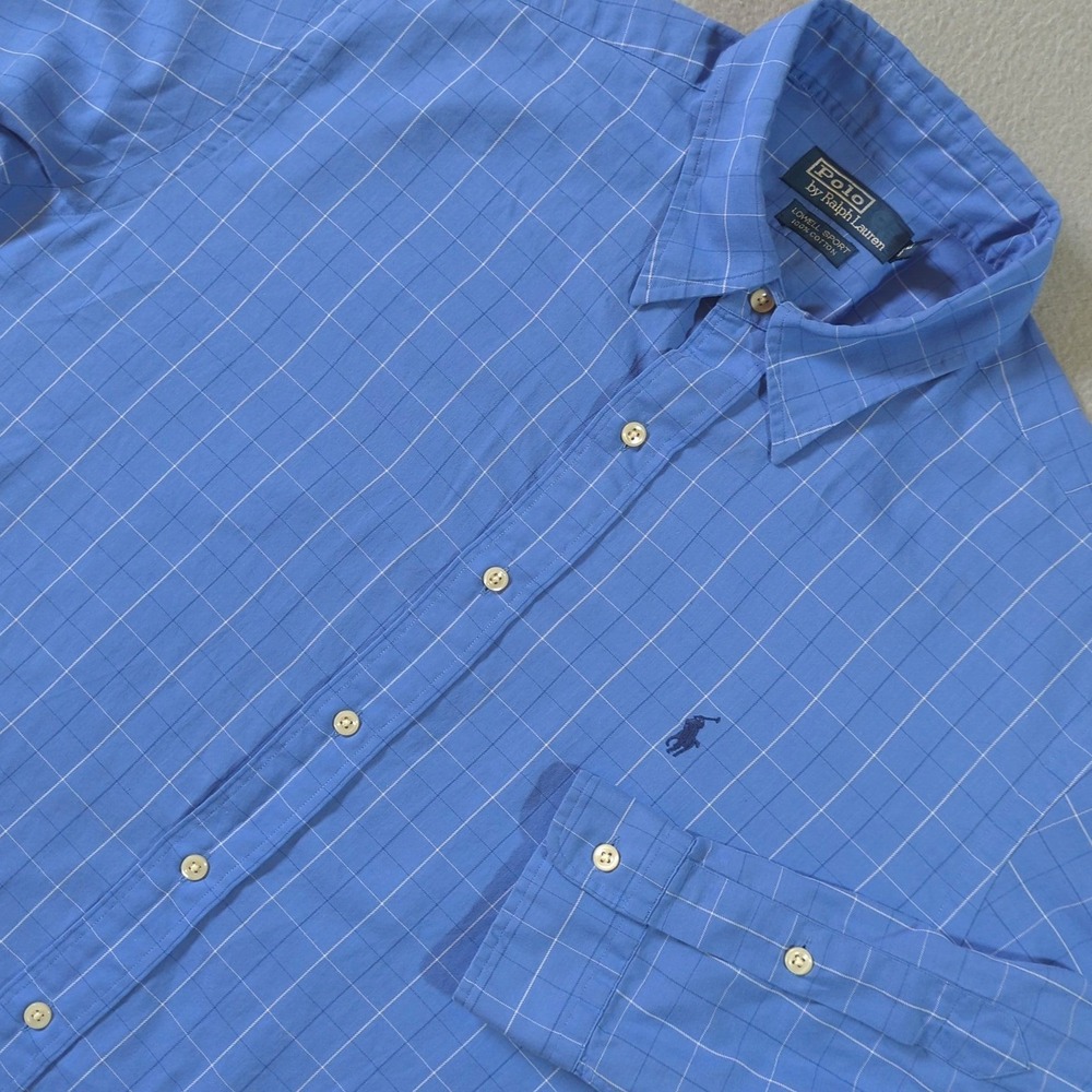 Polo Ralph Lauren Lowell Sport Shirt Mens Large Blue Windowpane‎ Check Cotton